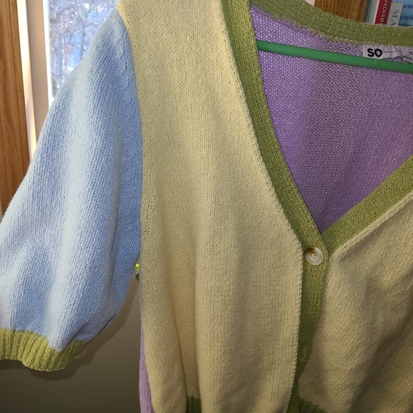 Color blocked short sleeve cardigan - Picture 2 of 4